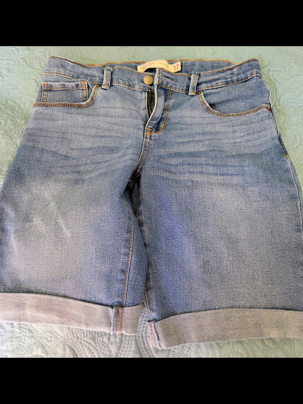Light Blue Denim Roll-Cuff Kids Shorts